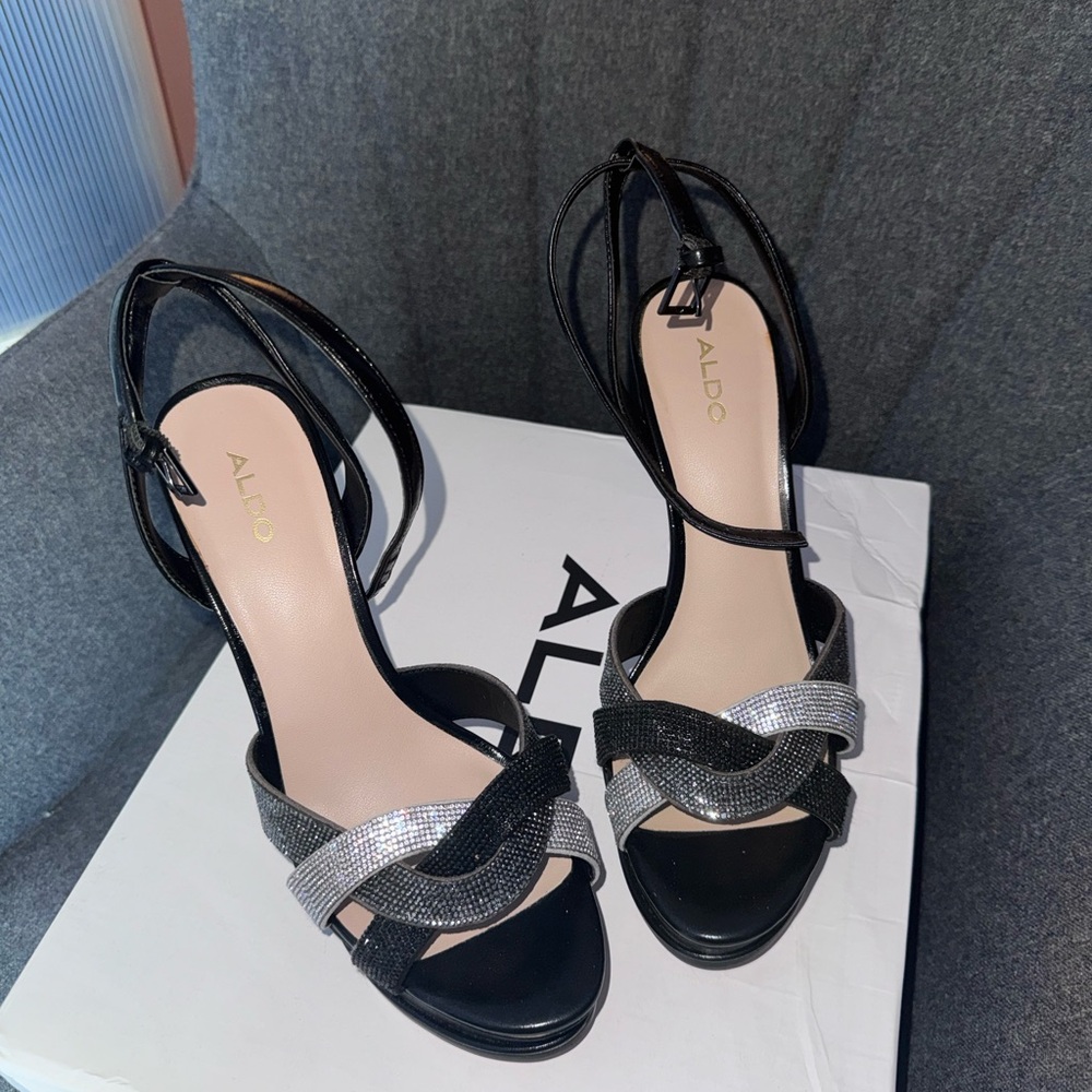 Aldo Black and Silver Platform Heels